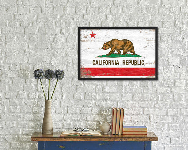 California State Shabby Chic Flag Wood Framed Paper Print  Wall Art Decor Gifts