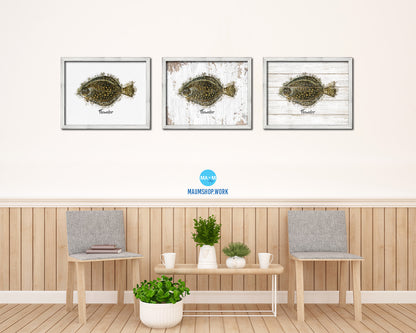 Flounder Fish Framed Prints Modern Restaurant Sushi Bar Watercolor Wall Art Decor
