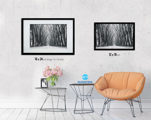 Tree black Silhouettes and White Snow Landscape Painting Print Art Frame Home Wall Decor Gifts