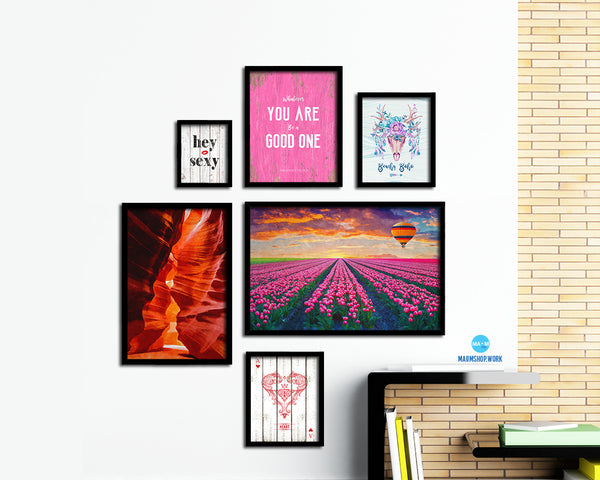 Tulip field of blooming Pink Landscape Painting Print Art Frame Home Wall Decor Gifts