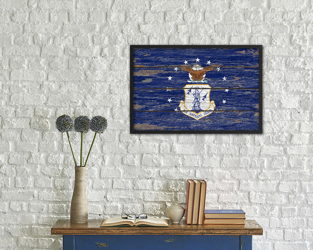 US Air National Guard Wood Rustic Flag Wood Framed Print Wall Art Decor Gifts