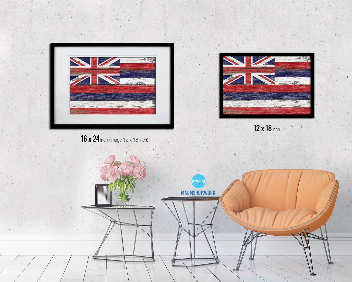 Hawaii State Rustic Flag Wood Framed Paper Prints Wall Art Decor Gifts