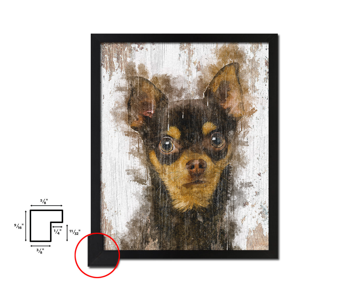 Chihuahua 9 months Dog Puppy Portrait Framed Print Pet Watercolor Wall Decor Art Gifts