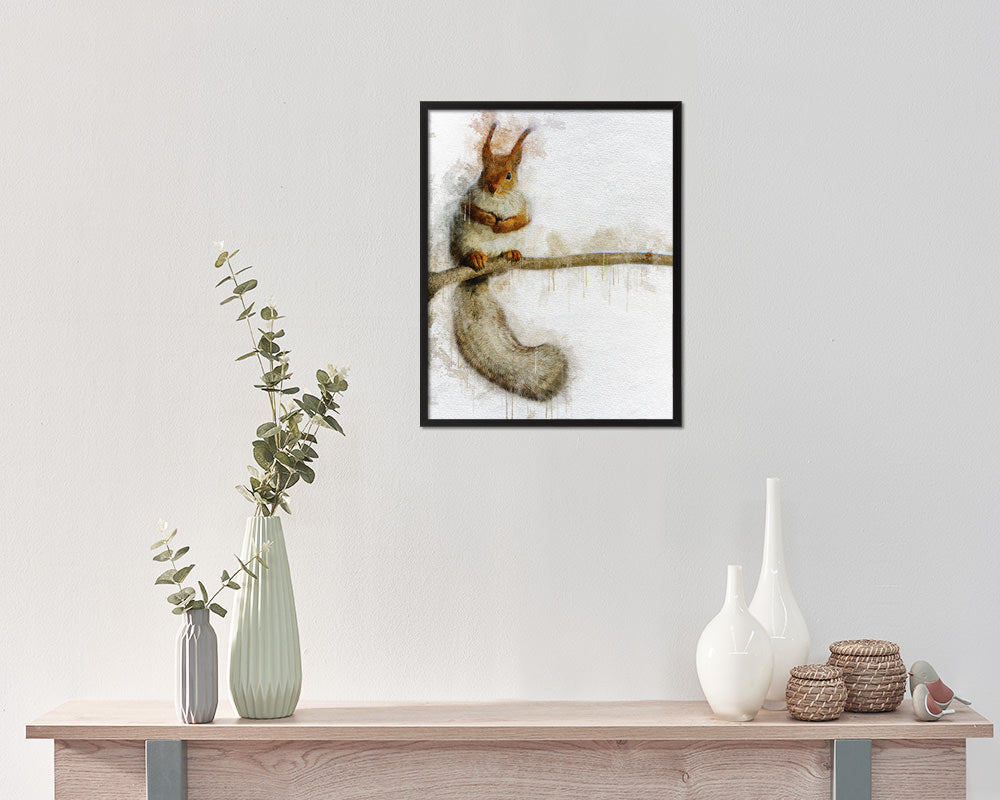 Red squirrel Animal Painting Print Framed Art Home Wall Decor Gifts