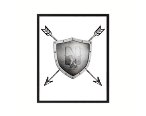 Letter N Medieval Castle Knight Shield Sword Monogram Framed Print Wall Art Decor Gifts