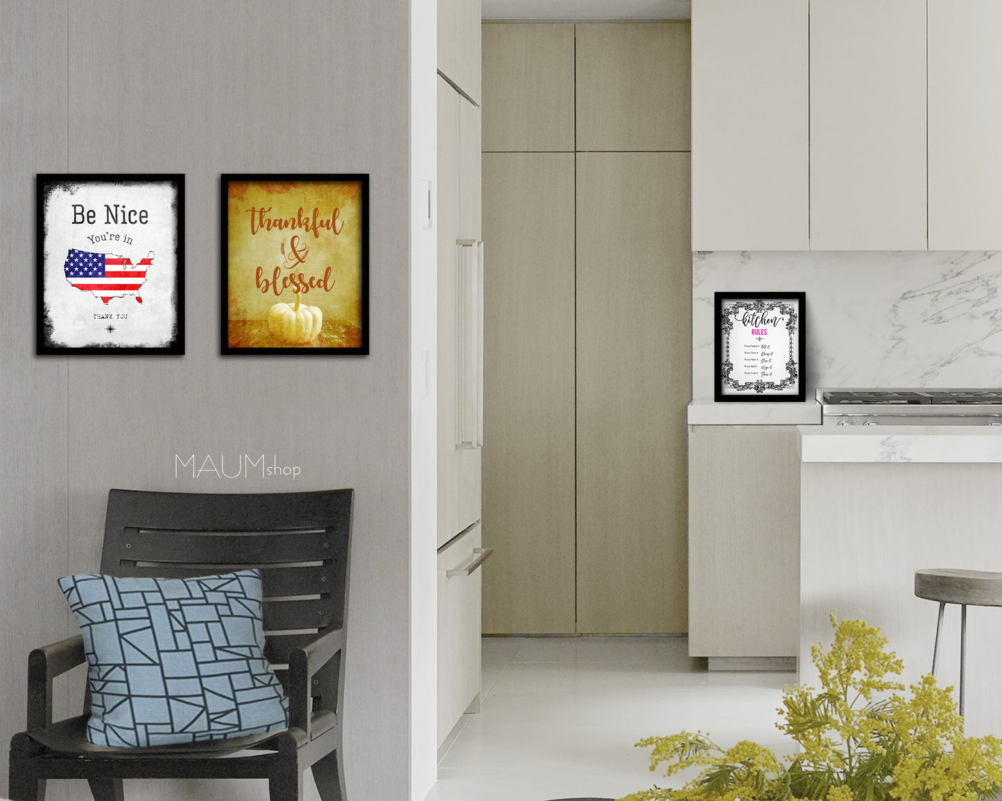 Thankful & Blessed Quote Framed Print Wall Decor Art Gifts