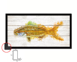 Yellowtail Snapper Fish Art Wood Framed White Wash Restaurant Sushi Wall Decor Gifts, 10" x 20"