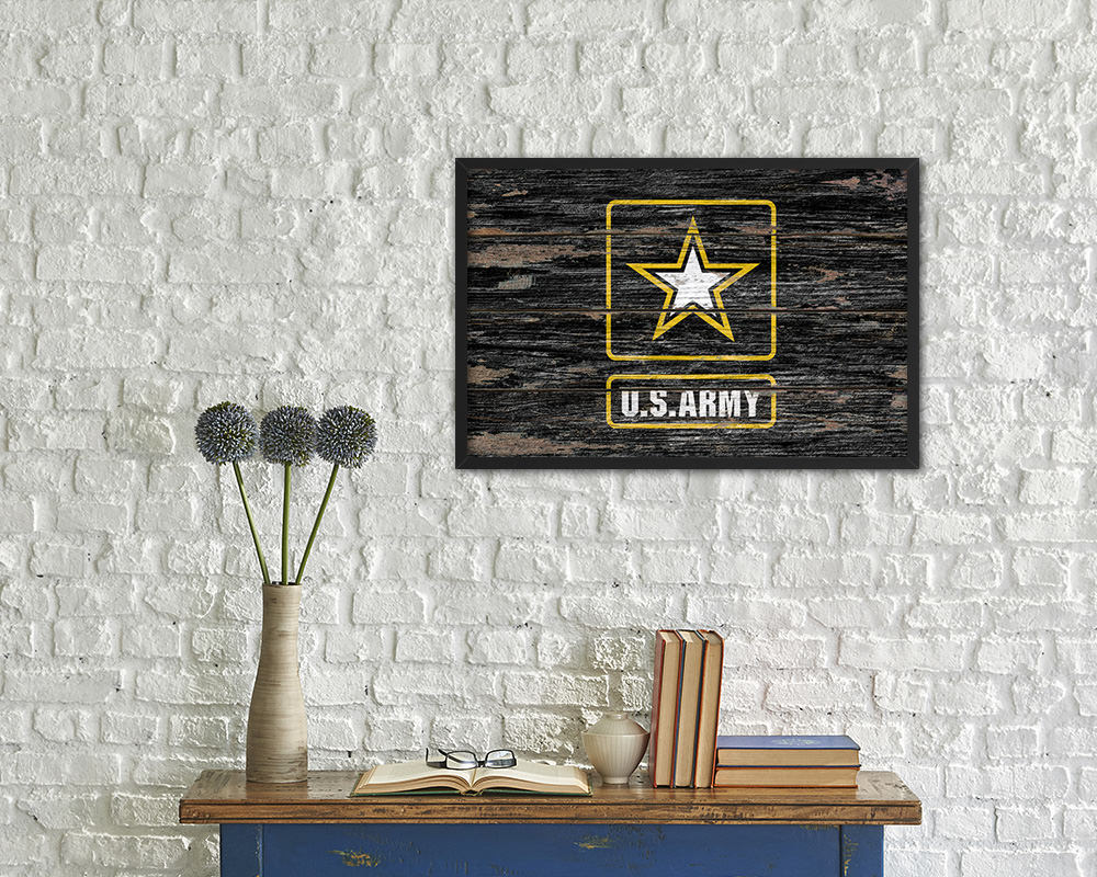 US Army Star Wood Rustic Flag Wood Framed Print Wall Art Decor Gifts