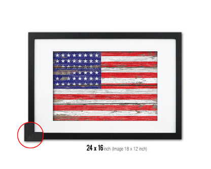 48 Stars Wood Rustic Flag Wood Framed Print Wall Art Decor Gifts