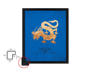 Dragon Chinese Zodiac Character Black Framed Art Paper Print Wall Art Decor Gifts, Blue