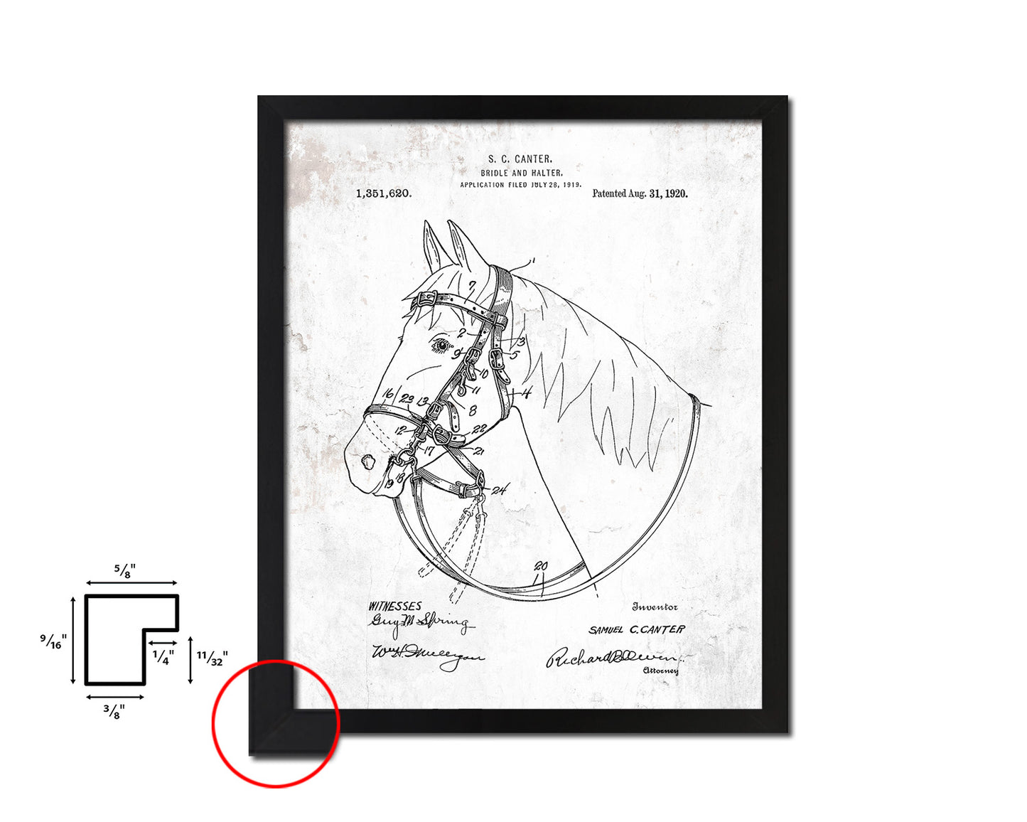 Horse Bridle and Halter Cowboy Vintage Patent Artwork Black Frame Print Wall Art Decor Gifts