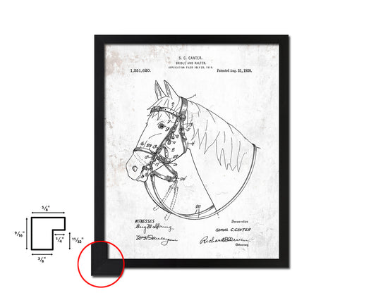 Horse Bridle and Halter Cowboy Vintage Patent Artwork Black Frame Print Wall Art Decor Gifts