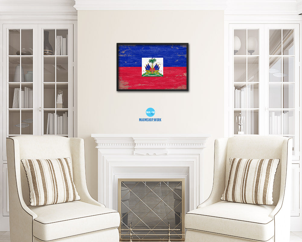 Haiti Shabby Chic Country Flag Wood Framed Print Wall Art Decor Gifts