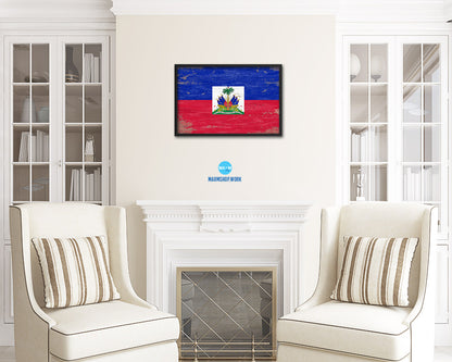 Haiti Shabby Chic Country Flag Wood Framed Print Wall Art Decor Gifts