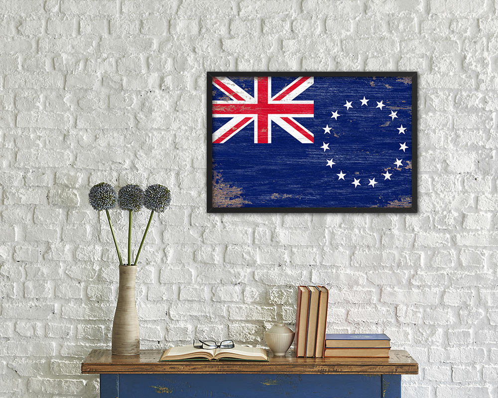 Cook Islands Shabby Chic Country Flag Wood Framed Print Wall Art Decor Gifts