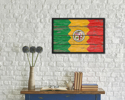 Los Angeles City California State Rustic Flag Wood Framed Paper Prints Decor Wall Art Gifts