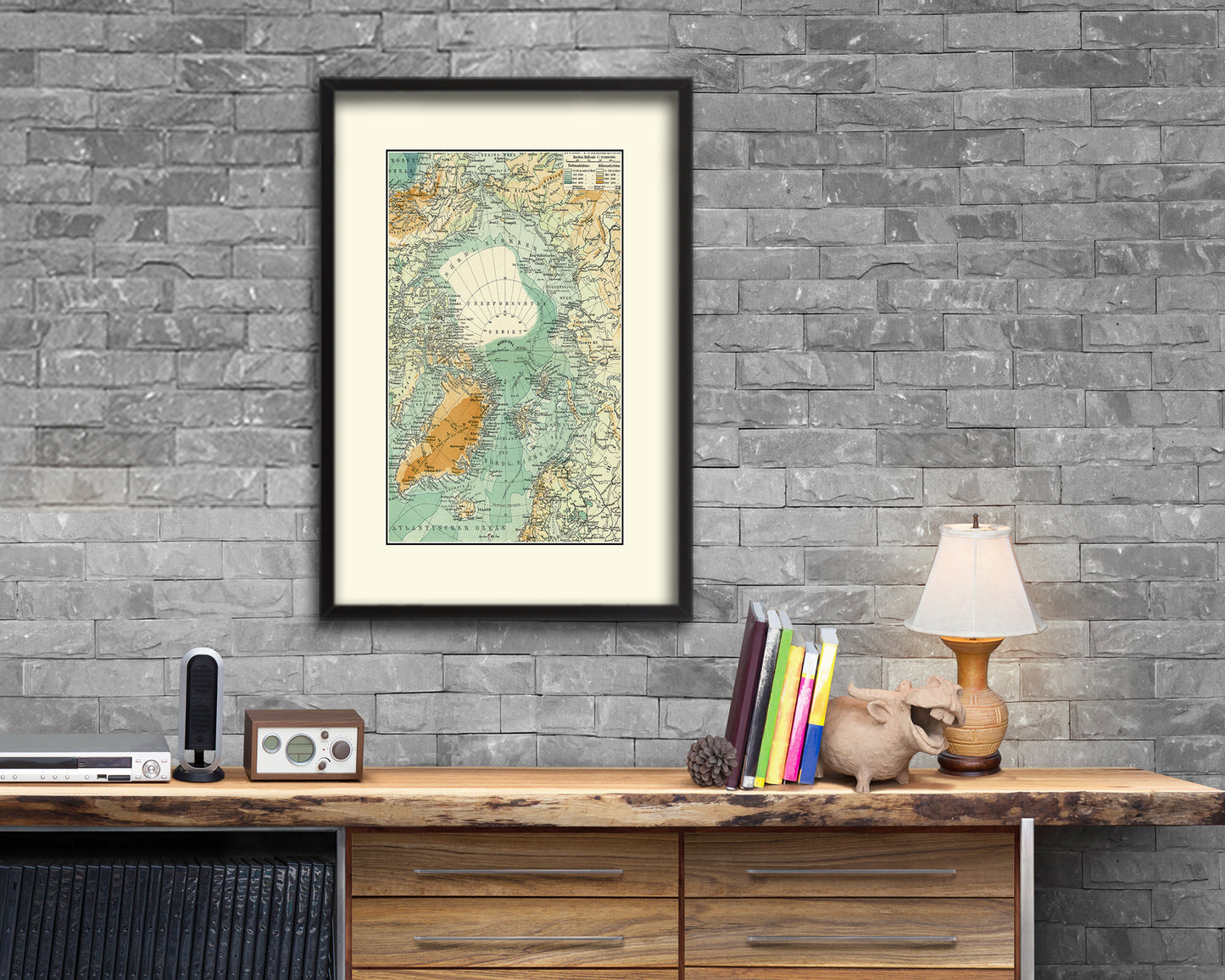 Nord Polarlander Old Map Wood Framed Print Art Wall Decor Gifts