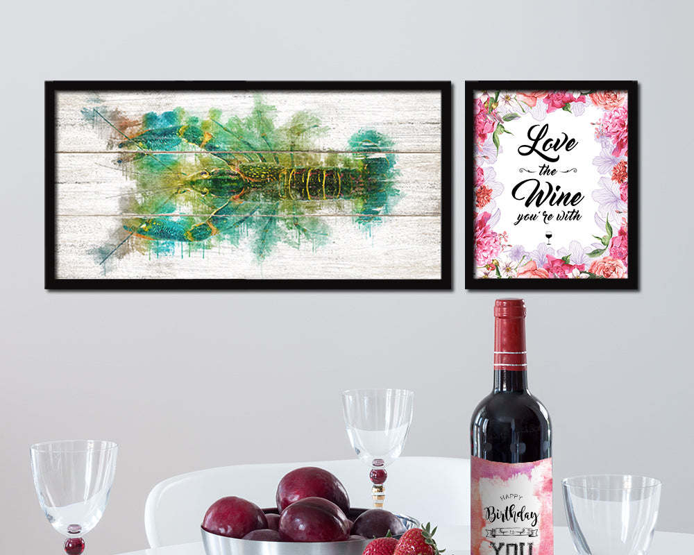 Crayfish Fish Art Wood Framed White Wash Restaurant Sushi Wall Decor Gifts, 10" x 20"