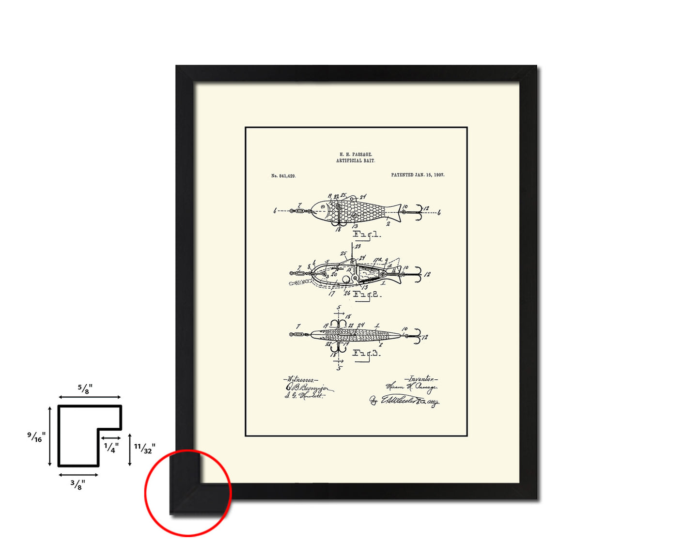 Artificial Bait Fishing Vintage Patent Artwork Black Frame Print Wall Art Decor Gifts