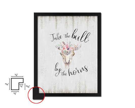 Take the bull by the horns Quote Wood Framed Print Wall Decor Art