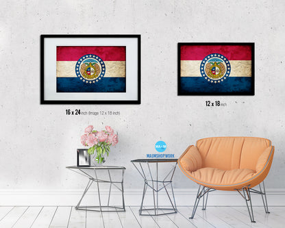 Missouri State Vintage Flag Wood Framed Paper Print Wall Art Decor Gifts