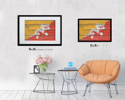 Bhutan Country Wood Rustic National Flag Wood Framed Print Wall Art Decor Gifts
