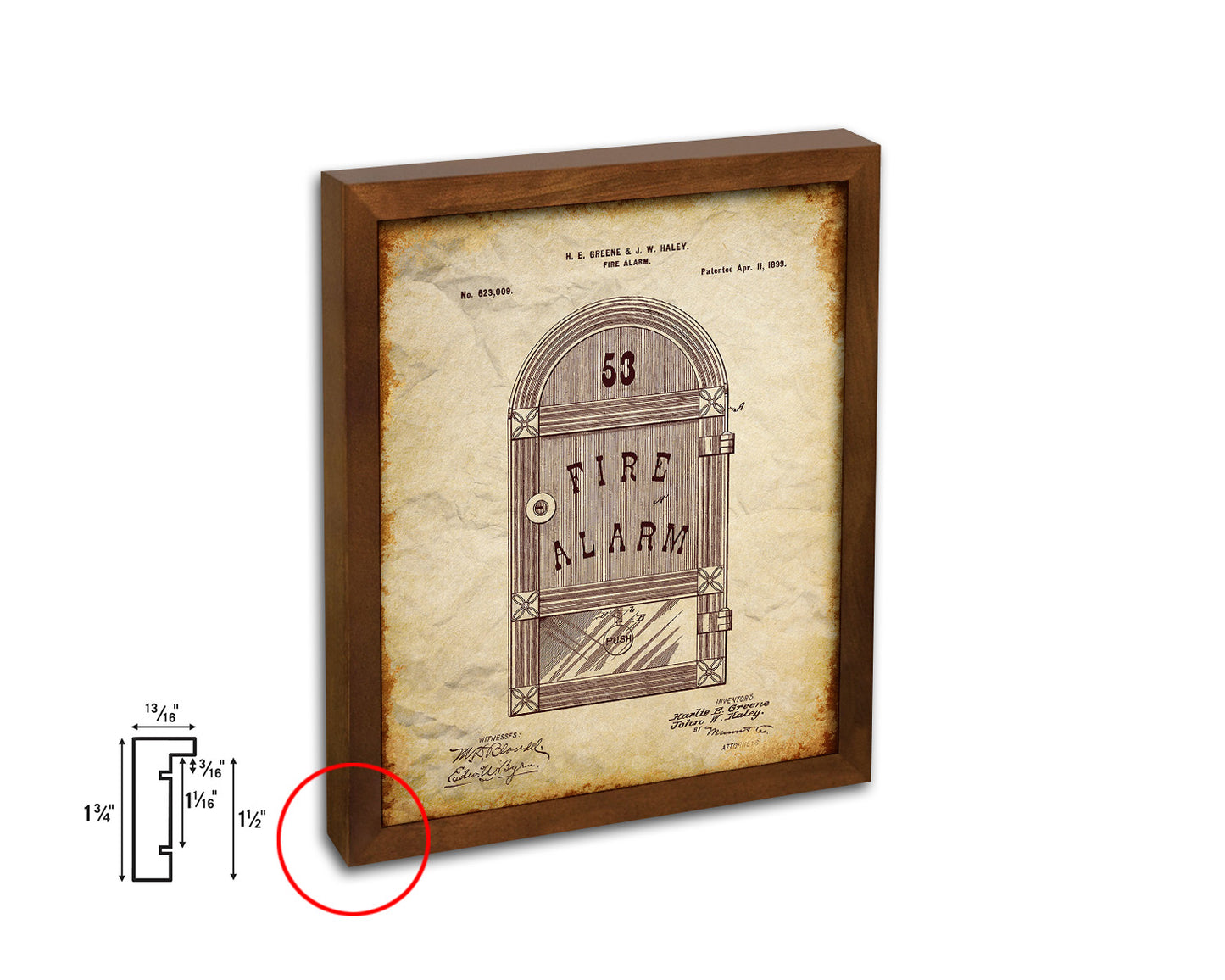 Fire Alarm Firefighter Vintage Patent Artwork Walnut Frame Gifts
