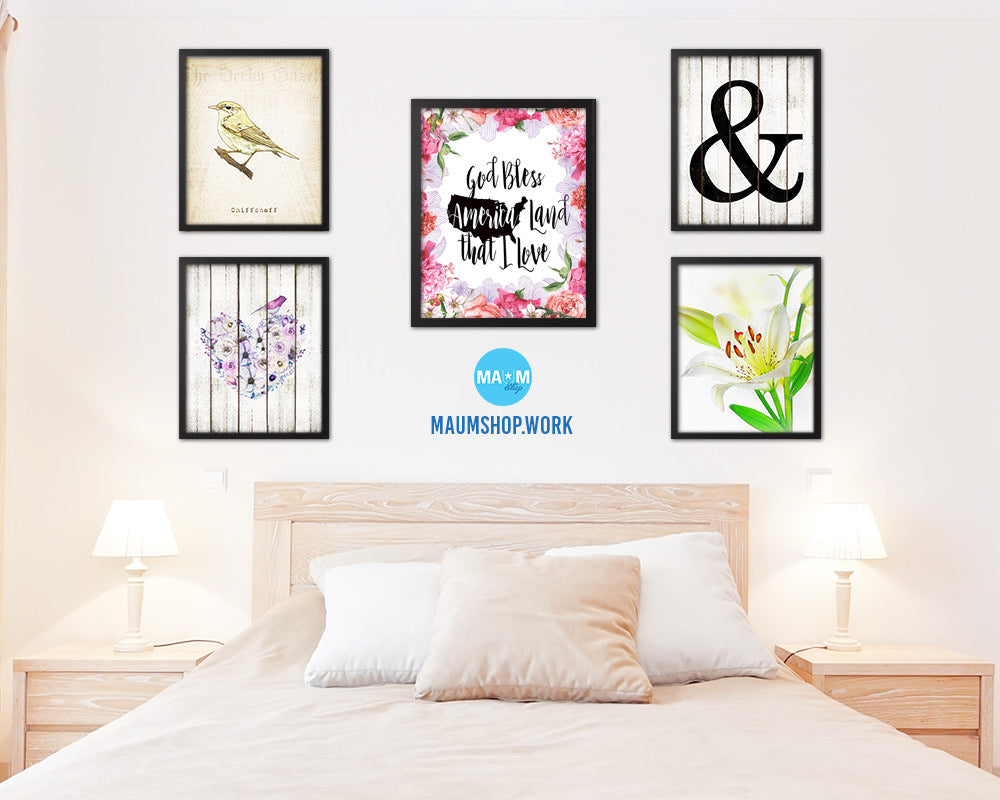 God bless America land that I love Quote Framed Print Home Decor Wall Art Gifts