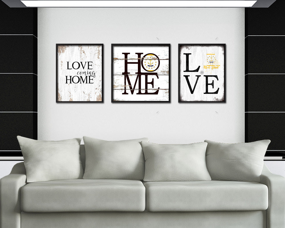 Rhode Island Shabby Chic Love Sign Wood Framed Paper Print Decor Wall Art Gifts