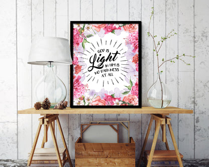God is Ligfht in him is no darkness at all Quote Wood Framed Print Home Decor Wall Art Gifts