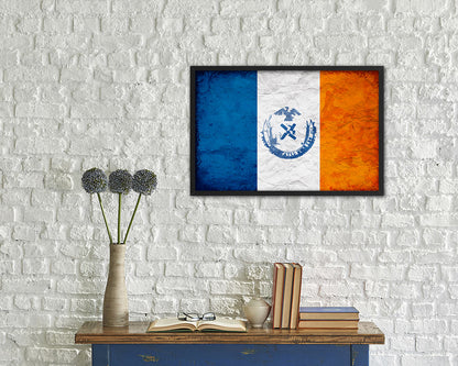 New York City New York State Vintage Flag Wood Framed Prints Decor Wall Art Gifts
