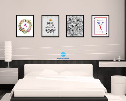 Keep calm or I will use my teacher voice Quote Wood Framed Print Wall Decor Art