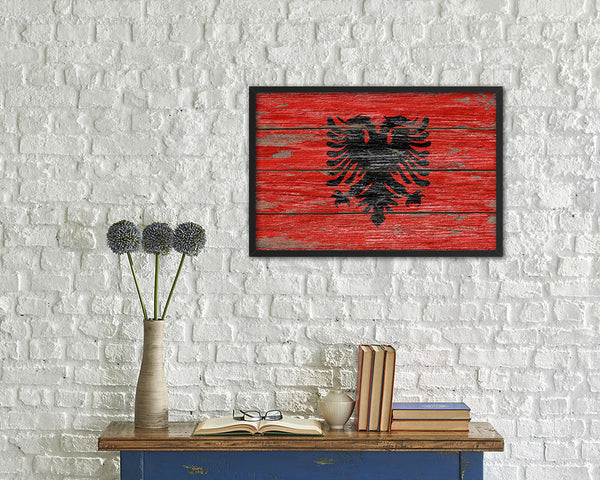 Albania Country Wood Rustic National Flag Wood Framed Print Wall Art Decor Gifts