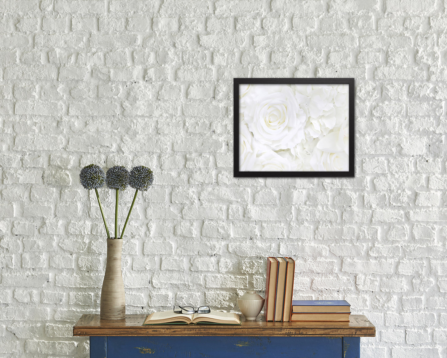 Rose White Flower Wood Framed Paper Print Wall Decor Art Gifts