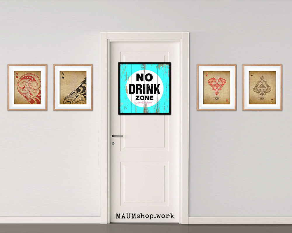No Drink Zone Shabby Chic Sign Wood Framed Art Paper Print Wall Decor Gifts