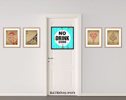No Drink Zone Shabby Chic Sign Wood Framed Art Paper Print Wall Decor Gifts