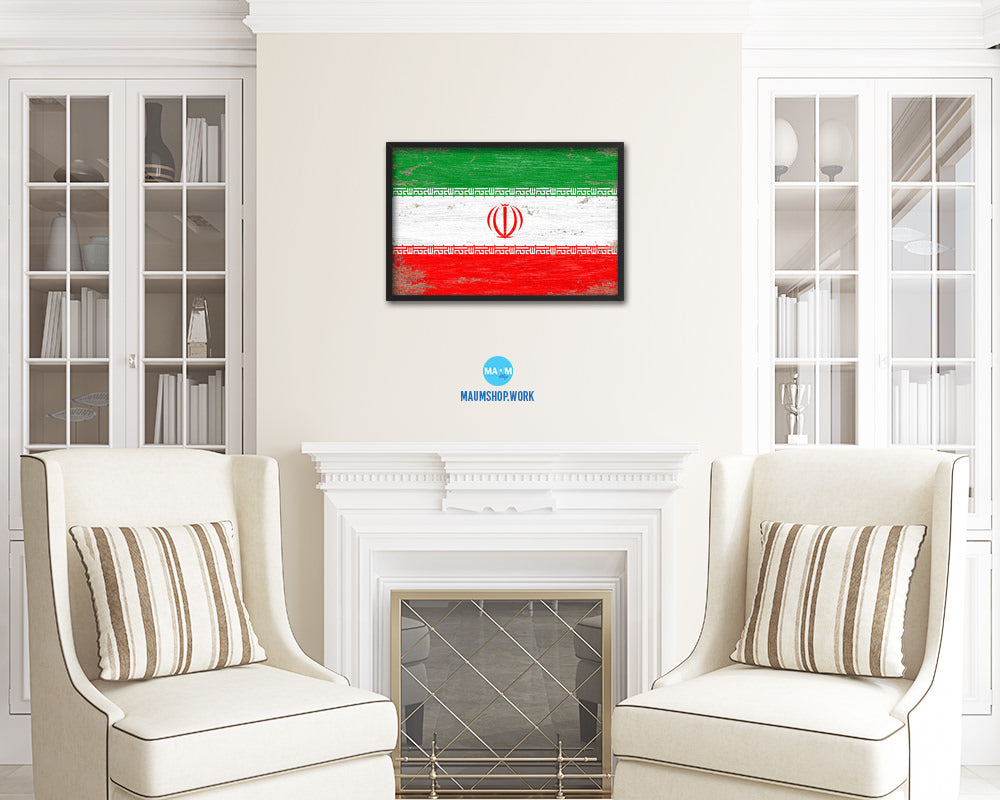 Iran Shabby Chic Country Flag Wood Framed Print Wall Art Decor Gifts