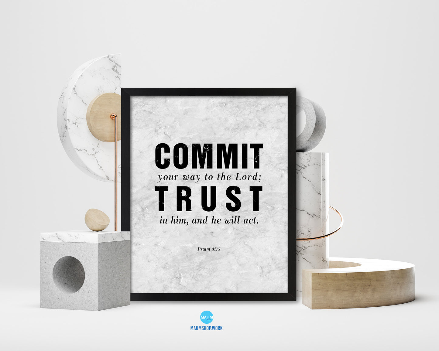Commit your way to the Lord Bible Scripture Verse Framed Print Wall Art Decor Gifts