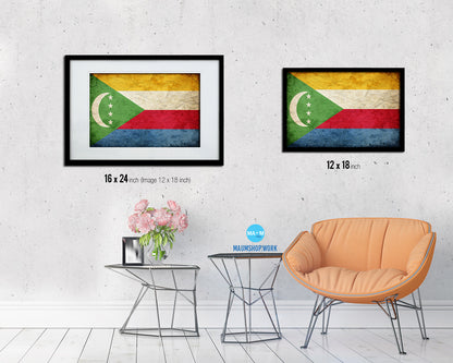 Comoros Country Vintage Flag Wood Framed Print Wall Art Decor Gifts