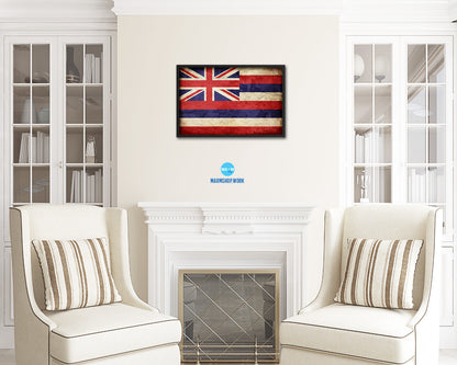 Hawaii State Vintage Flag Wood Framed Paper Print Wall Art Decor Gifts