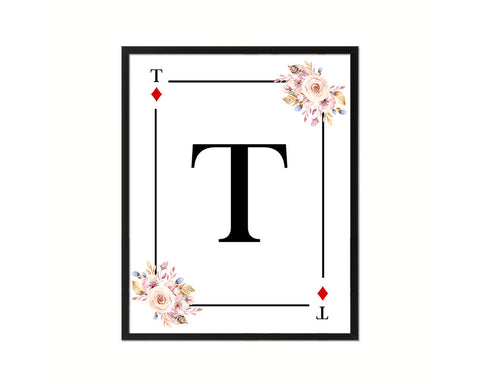 Letter T Personalized Boho Monogram Diamond Card Decks Framed Print Wall Art Decor Gifts
