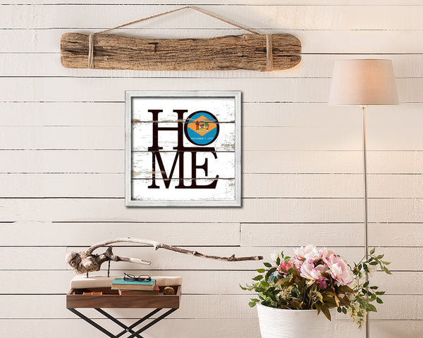 Delaware State Flag Shabby Chic Home Decor White Wash Wood Frame Wall Art Prints Gift
