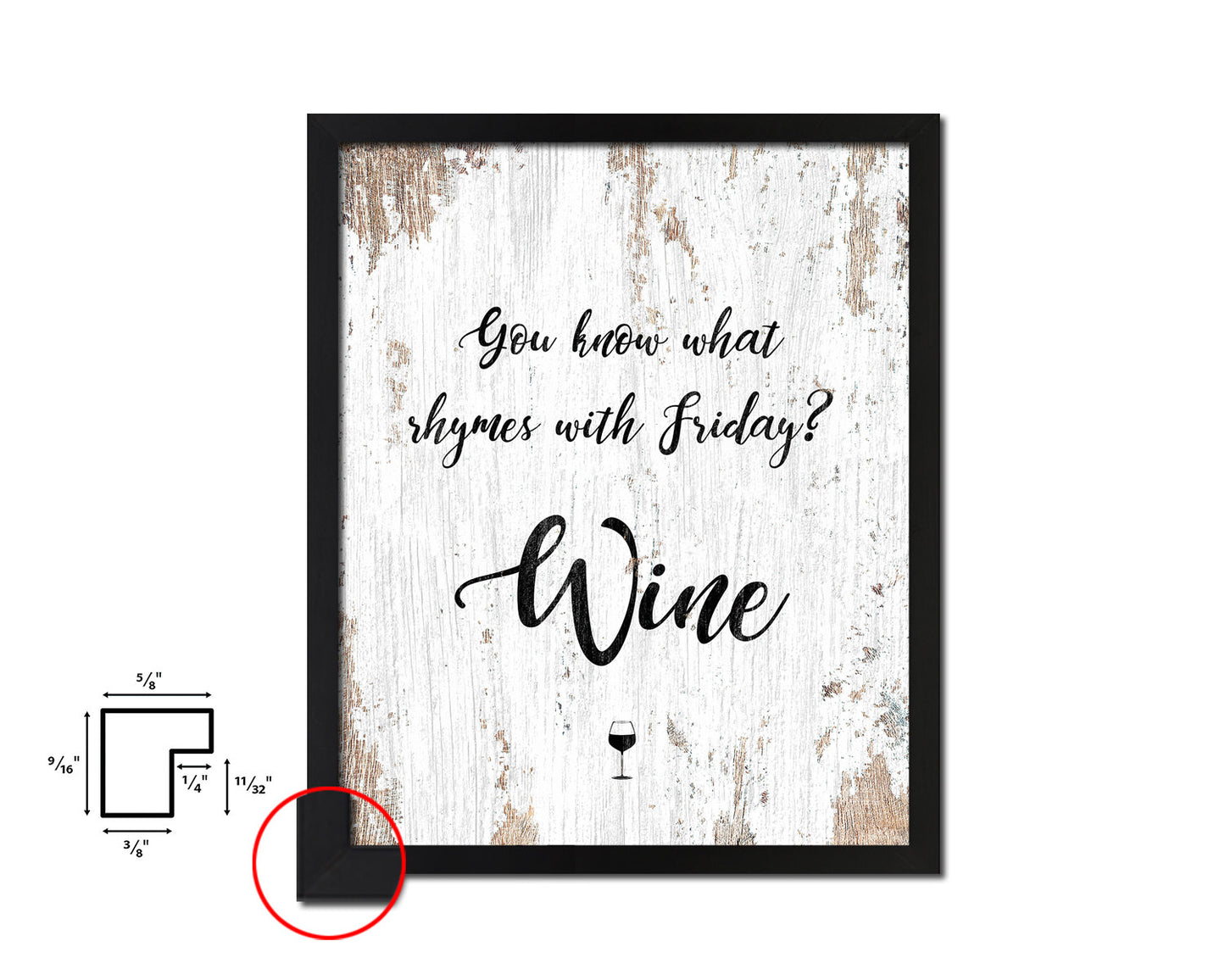 You know what rhymes with Friday Words Wood Framed Print Wall Decor Art Gifts