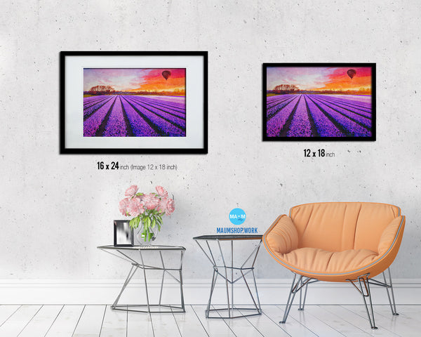 Tulip field of blooming Purple Landscape Painting Print Art Frame Home Wall Decor Gifts