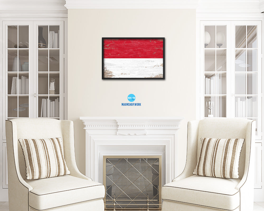 Indonesia Shabby Chic Country Flag Wood Framed Print Wall Art Decor Gifts