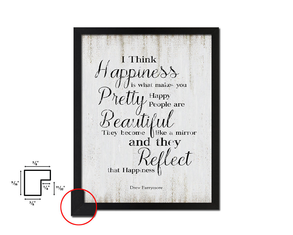 I think happiness is what makes you pretty Quote Wood Framed Print Wall Decor Art