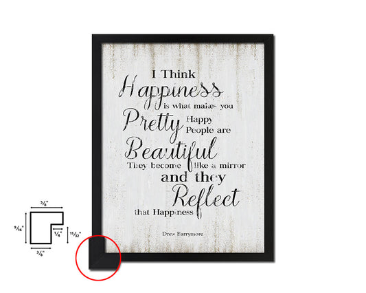 I think happiness is what makes you pretty Quote Wood Framed Print Wall Decor Art