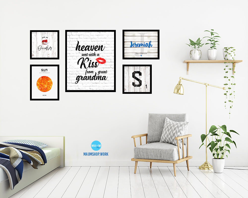 Heaven sent with a kiss from great grandma Quote Framed Print Wall Art Decor Gifts