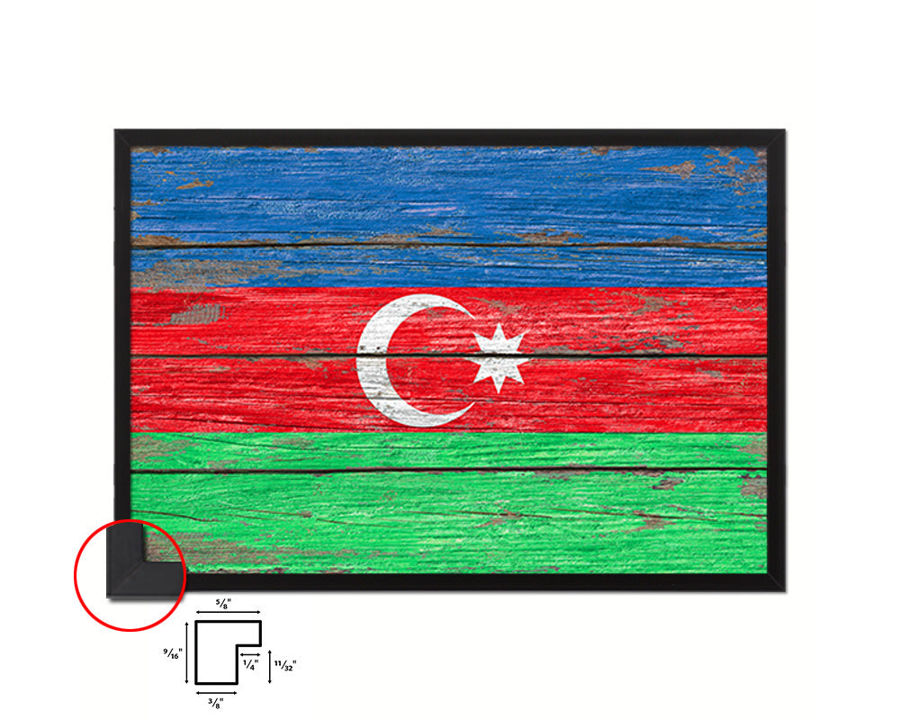 Azerbaijan Country Wood Rustic National Flag Wood Framed Print Wall Art Decor Gifts