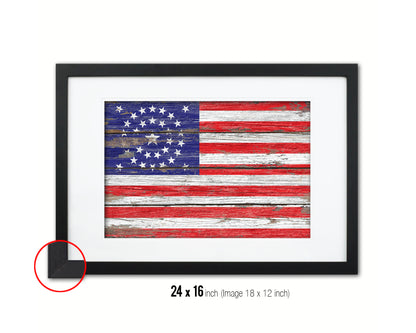 34 Stars Lincoln and Johnson Wood Rustic Flag Wood Framed Print Wall Art Decor Gifts